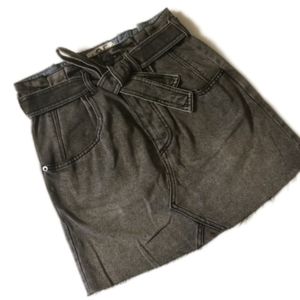 Free People East of Eden Denim Mini Skirt in Washed Black